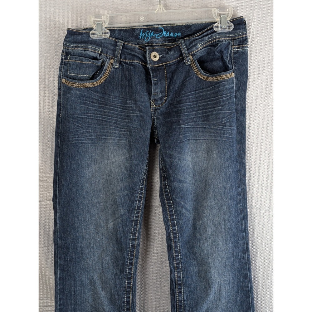 Ariya‎ Jeans Womens 7/8 Dark Wash Low Rise Bootcut Contrast Stitch Flap Pocket